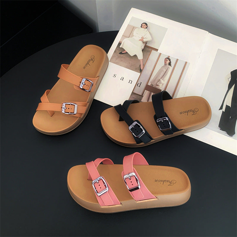 2026 women's summer thick-soled slides - new fashion casual beach sandals - flat, thong-toe flip-flops