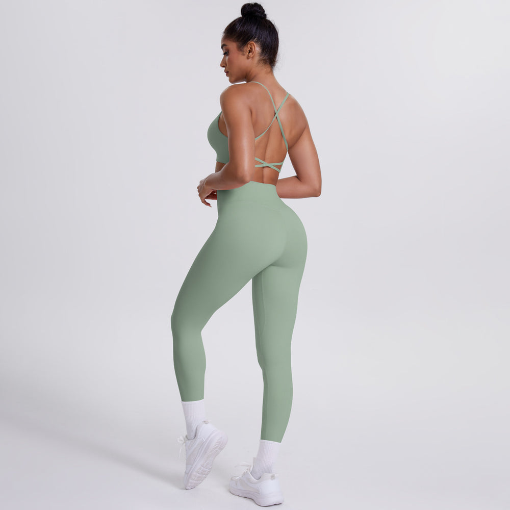 New criss-cross strap sports bra and leggings set - cloud-soft, quick-dry, compression yoga outfit for outdoor running and fitness