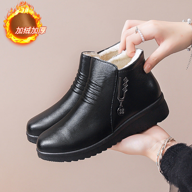 Women's winter comfort boots: soft-soled ankle boots for middle-aged and elderly women, fleece-lined warm flats
