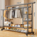 [25mm pipe diameter] 150cm-black double-layer parallel bars side storage net + wheel