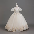 Yimingzhi girls' formal dress - off-the-shoulder, elegant flower girl dress for runway shows and piano performances - ready-to-ship cross-border fashion