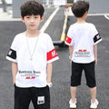 Boys'  summer outfit set: kids' sporty casual two-piece short sleeve set for mid-to-large children, collegiate style