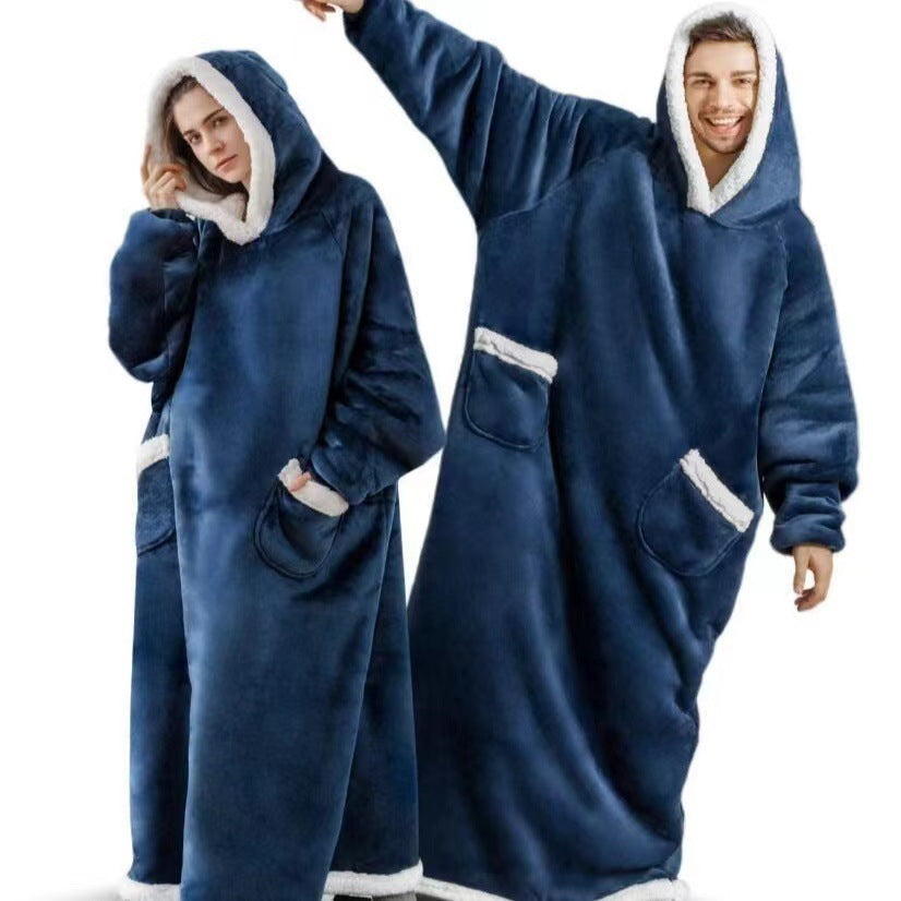 Thickenedlong lengthened lazy pullover fleece jacket hooded tv blanket outdoor cold-proof heattech nightgown