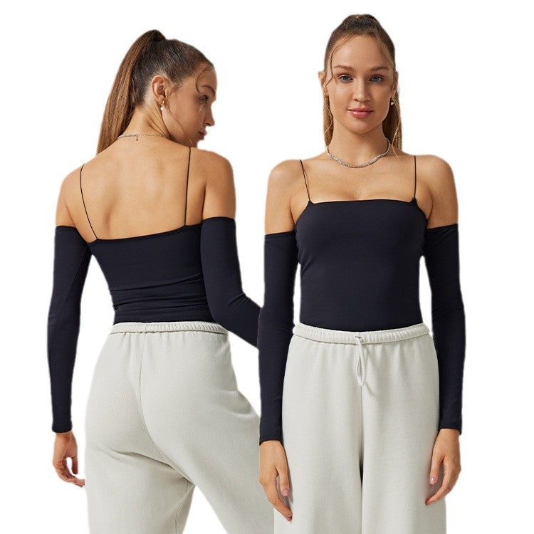 One shoulder autumn wear new arrival women's sports long sleeves t-shirt yoga wear tight dance outwear thin fitness wear