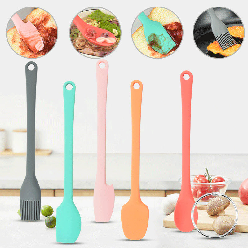 Color Mini Silicone Scraper 5-piece Set, Heat Resistant Cream Spatula Cake Stirring Shovel Baking Tool Oil Brush