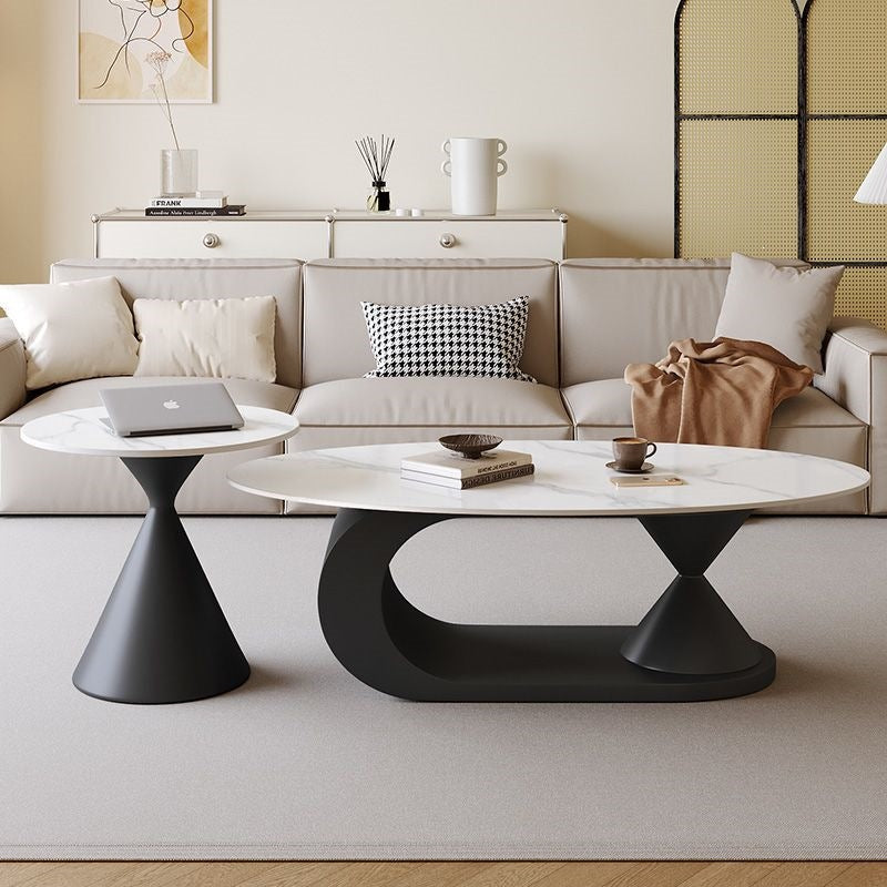 Italian normcore slate coffee table for home living room oval double coffee table small apartment designer coffee table combination