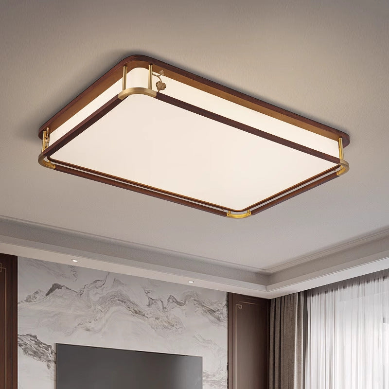 Chinese living room light ceiling light solid wood book master bedroom light LED rectangular walnut room dining room lighting