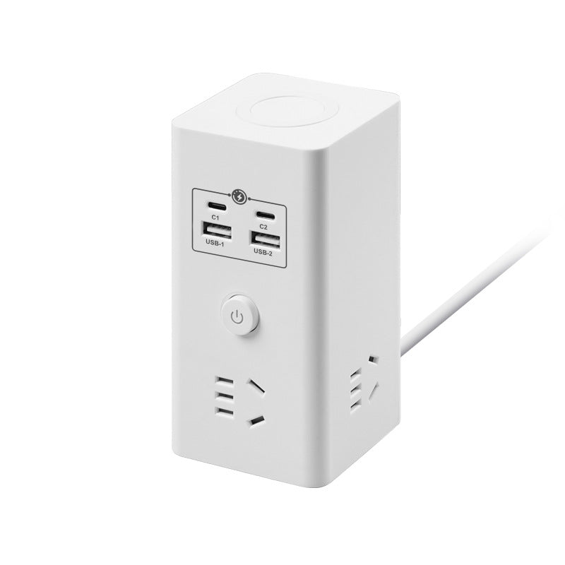 Smart wireless charging socket with 4 usb fast charging ports, multi-function power strip, long cord, ideal for dorms, home, and office - cube design