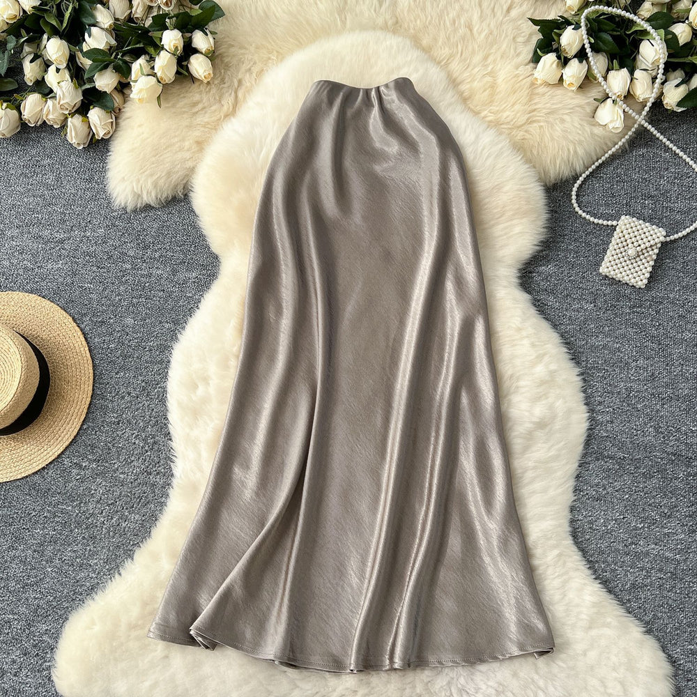 Premium satin midi skirt - 2025 new collection: luxurious, high-waisted, slimming a-line bodycon fishtail skirt with a beautiful drape