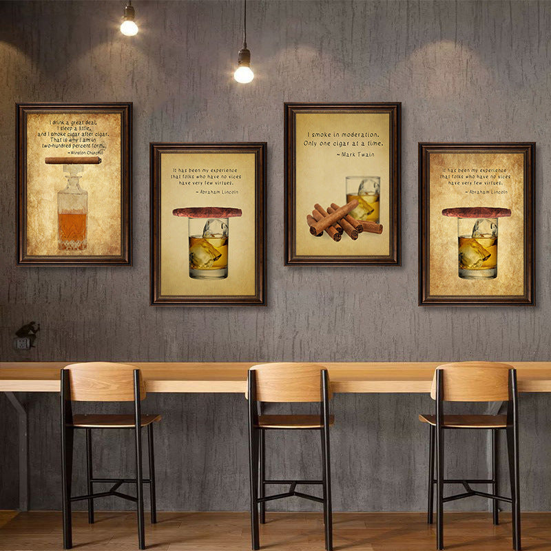 Cigar decorative painting industrial style bar foreign wine whiskey retro poster hanging painting club wine cellar tobacco and alcohol row mural