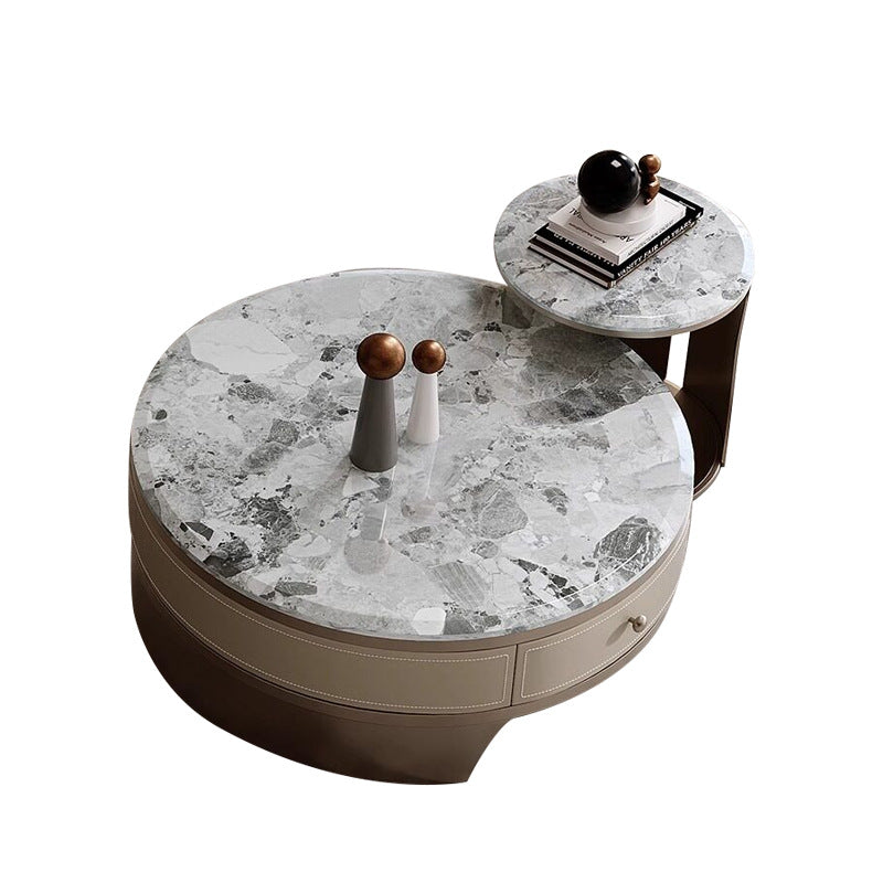 Ready-to-ship luxury stone coffee table - italian modern minimalist round coffee table - light luxury furniture marble coffee table for living room home use