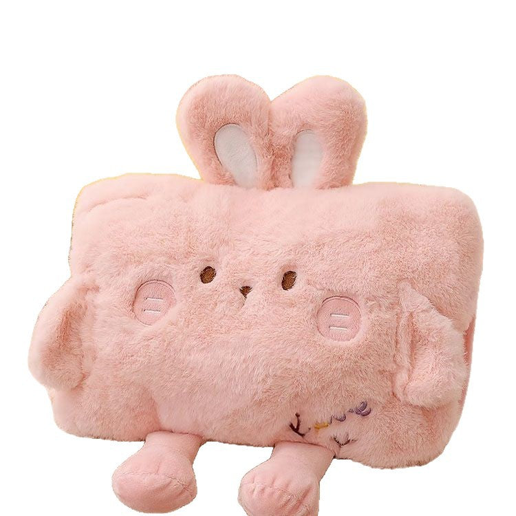 Gb standard rechargeable electric hot water bottle - cute cartoon plush hand warmer for winter - dual hand insert, detachable and washable