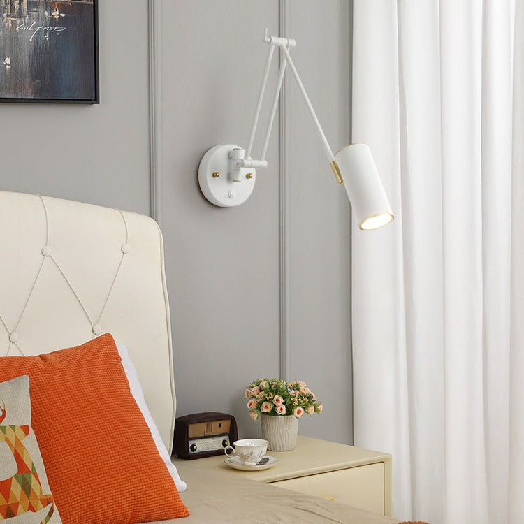 Wall lamp bedroom bedside reading eye protection study Nordic Internet celebrity with switch rotary telescopic folding long rocker arm lamp