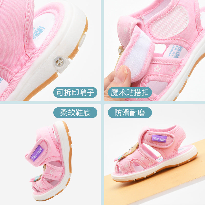 Baby cloth sandals for boys, summer, 0-1-2-3 years old, infant soft-soled squeaky shoes, baby girl's first walking shoes, baby shoes