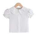 Summer girls' blouse - cross-border supply - pure white peter pan collar puff sleeve cute t-shirt top for young children