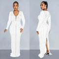 C6809 cross-border   fashion women's solid color rhinestone long sleeve slit maxi dress