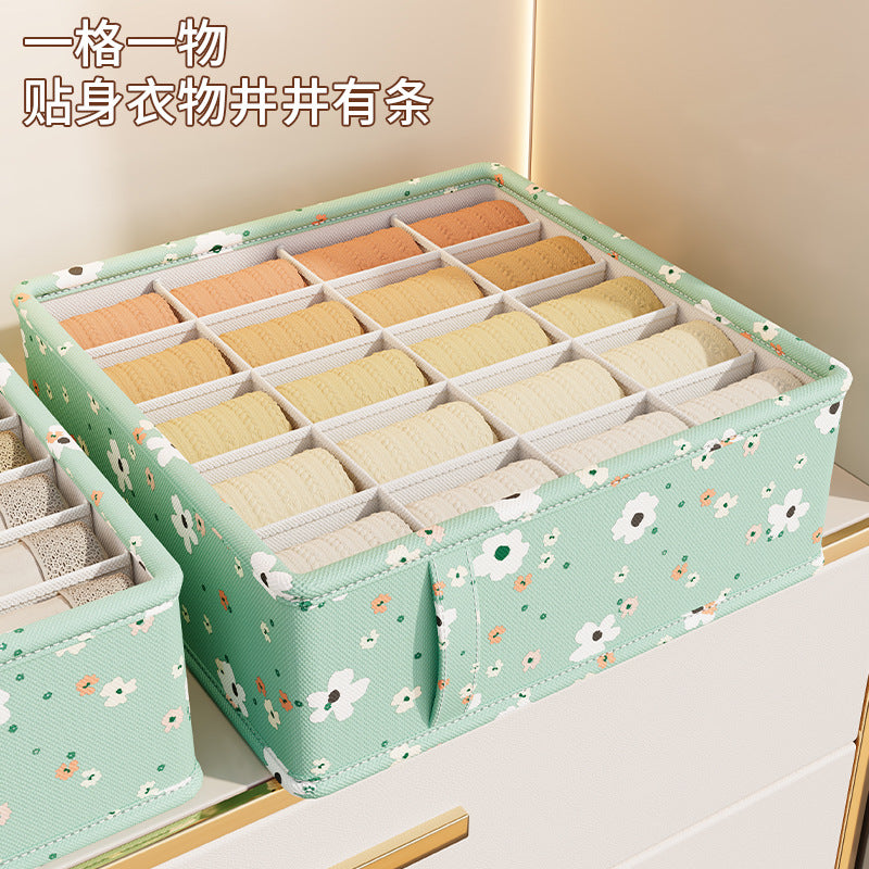Green Flower Underwear Storage Box Supplies Underwear Storage Drawer Grid Box Multifunctional Household Socks Sorting Box