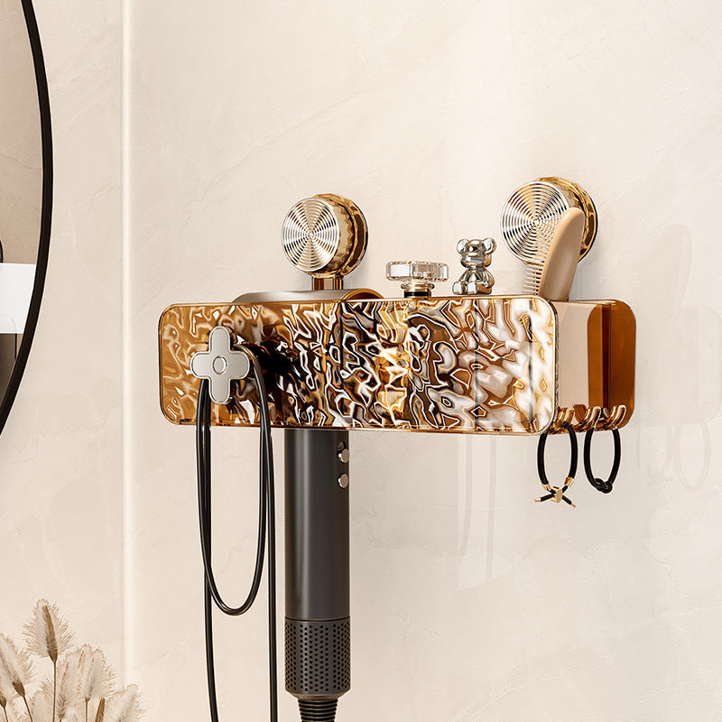 Suction cup hair dryer holder - minimalist luxury design, no-drill bathroom organizer, all-in-one hanging rack for home use