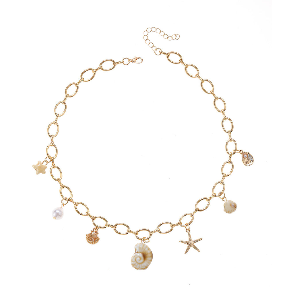 Wholesale seashell pendant necklaces - amazon cross-border conch accessories - women's minimalist irregular starfish pearl choker necklaces