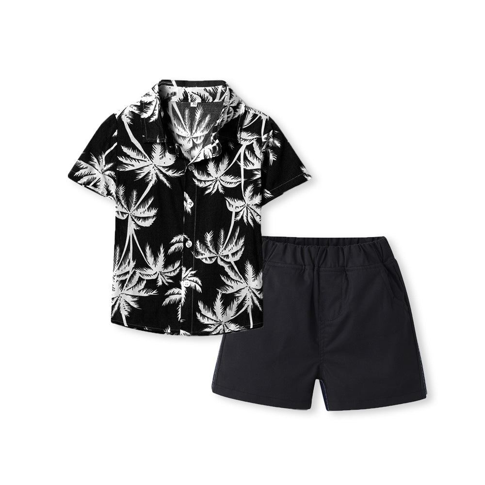 Boys' summer shirt sets, hawaiian beach outfits, family travel styles, baby summer clothes, kids' summer collection