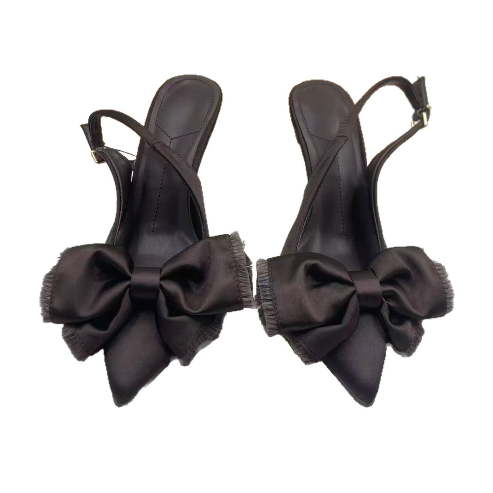 Za2025winternew arrival women's shoes bowselegant socialite high-heeled mules shoes flatsflats back strap sandals