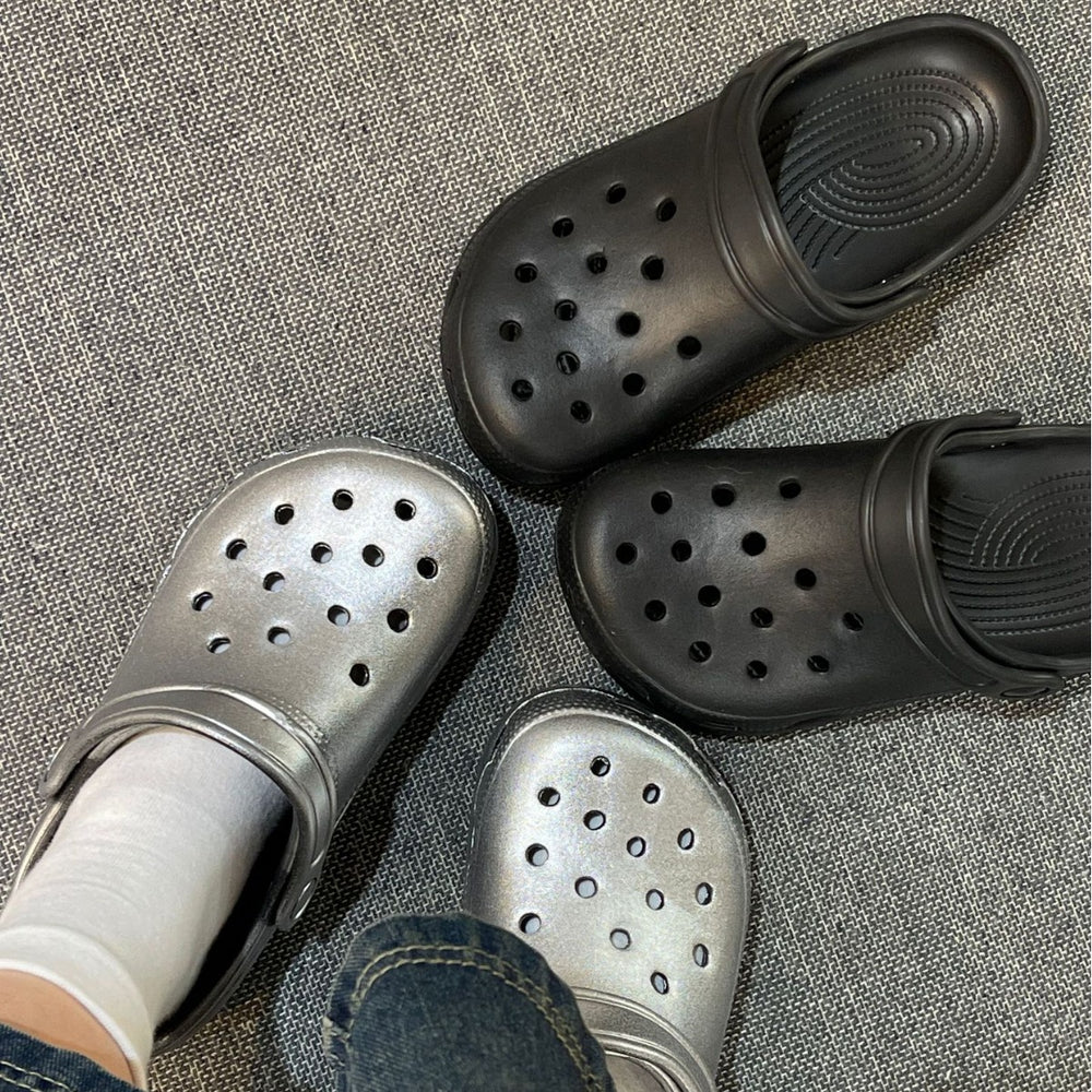 Silver clogs bows slippers women's outwear summer 2024new arrival sandals women's beach beach shoes women's toe shoes