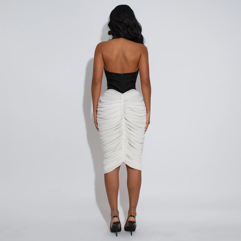 C7583 cross-border   fashion women's elegant light luxury textured ruched bodycon dress