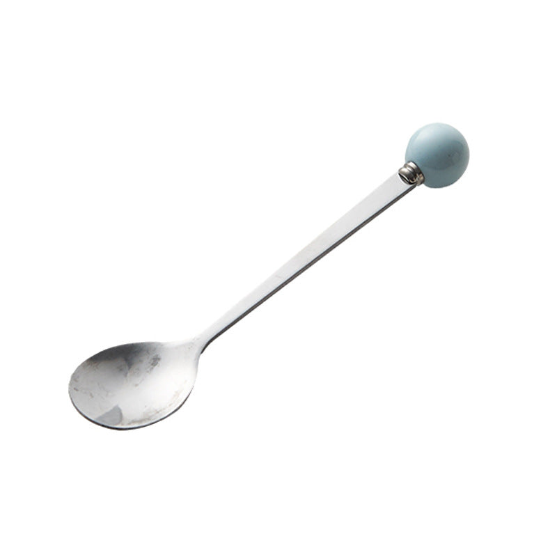 Accessible luxury ceramic ball fruit fork for home stainless steel spoon multi-purpose dessert spoon good-looking glazed pastry fork