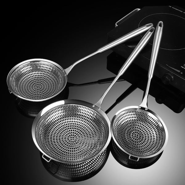 Daoqi 304 stainless steel colander household kitchen fried flat bottom filter spoon noodles dumplings hot pot fishing fence