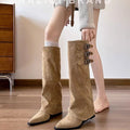 Pointed toe hidden heel knee-high boots for women with belt buckle detail - autumn/winter french suede over-the-knee boots - slimming & stacked look
