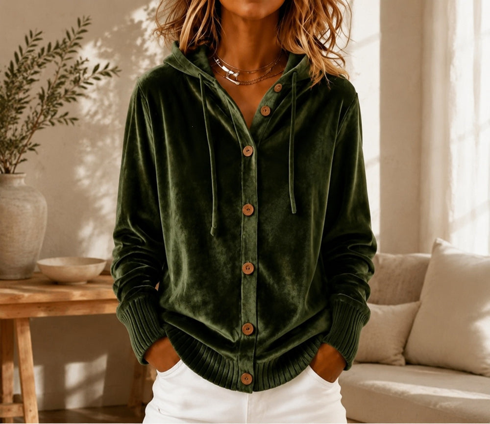 fashion cross-border export women's independent station gold velvet loose button long sleevessweatshirttops with hood
