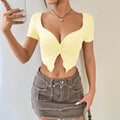 Insnew arrivalfashion cross-border short-sleeved fabric sexy hot girl design chest twist vshorttops