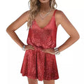 Amazon women's loose v-neck nightclub sexy hot girl dress - pure & sultry style, european & american style spaghetti strap sequin dress