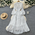 French chic stand collar lantern sleeve polka dot dress - women's slimming a-line maxi dress - autumn  new arrival