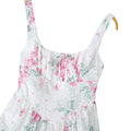 Women's european and american style white floral hollow-out embroidered midi dress, sleeveless square neck with tie-front detail