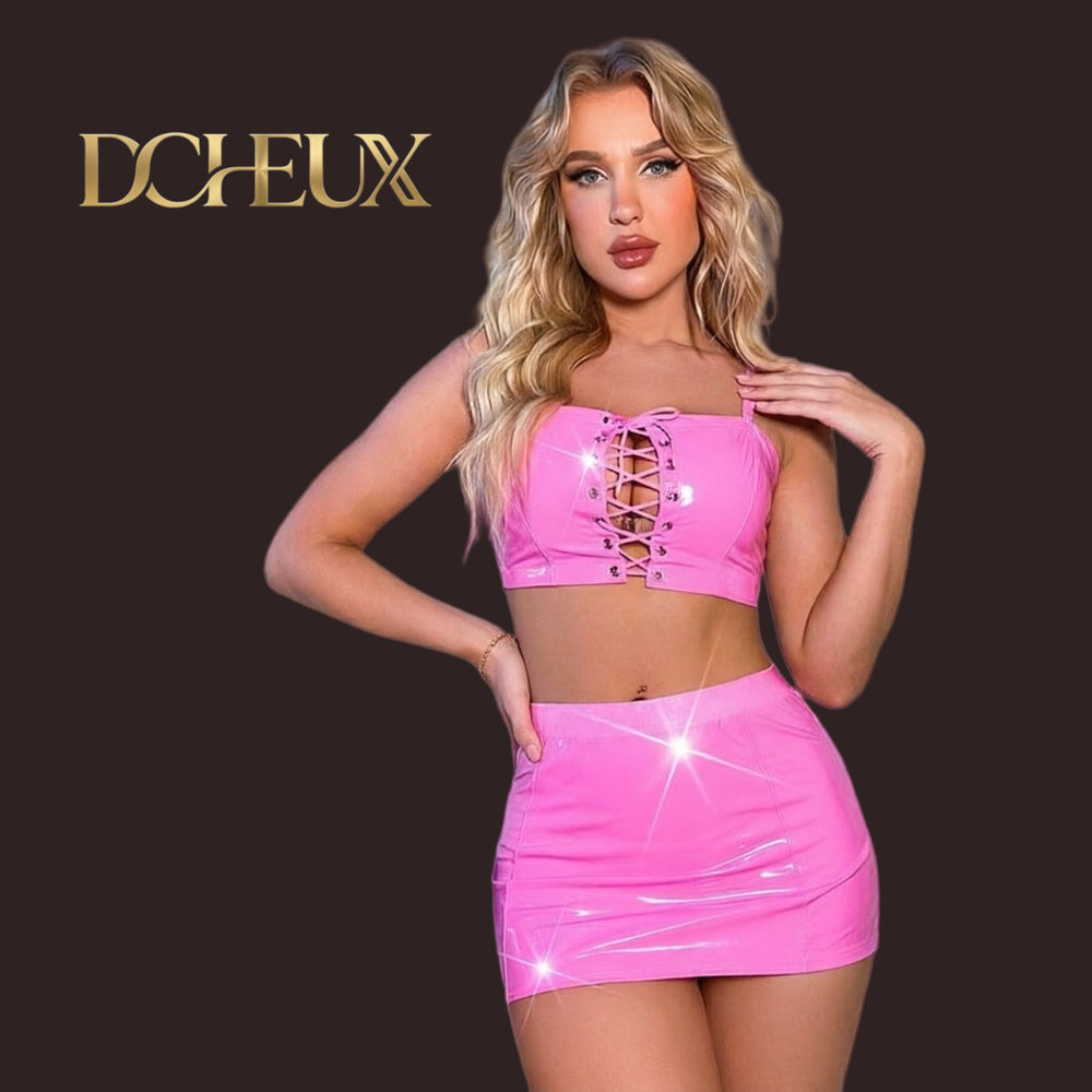 Dcheux cross-border foreign trade fashion  new patent leather sexy suit with straps to tempt women wholesale
