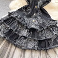 Fashion hot girl style denim tube topdress women's retro distressed tail design street small puffy skirt