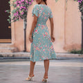 New arrival  fashion cross-border women's dress v neck waist printing summer skirt