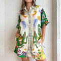 summer new women's fashion casual set - vacation-ready printed shirt and tie-waist shorts outfit