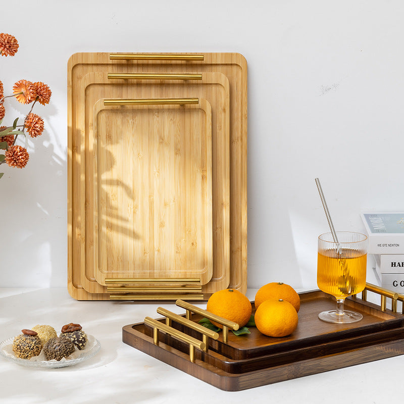 Accessible luxury retro nanzhu tea tray tray bamboo commercial rectangular tea tray pastry handle bbq serving plate