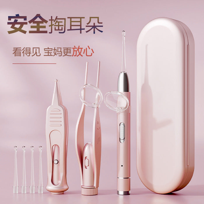 Metal luminous ear spoon ear clip kids rechargeable ear spoon suit baby ear tweezers nose clip ear picking tool