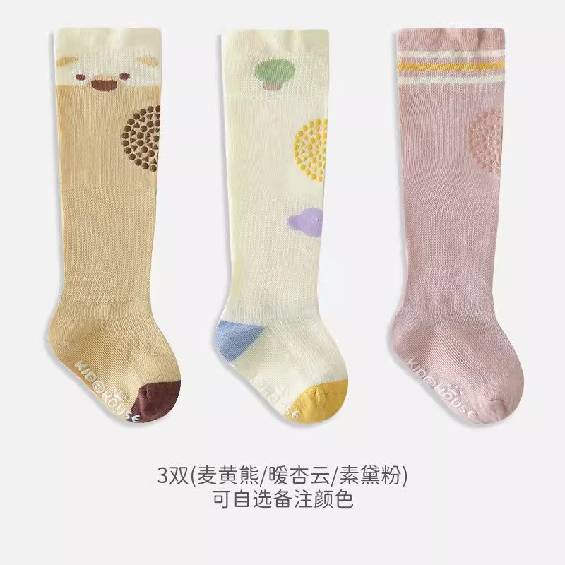 Babylon baby stockings spring and summer new arrival combed cotton cartoon kids socks boneless dot glue non-slip over-the-knee socks