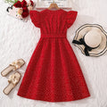 girls' spring/summer new arrivals: -style, elegant, casual polka dot print, flutter sleeve, cinched waist dress