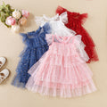 Girls' dress -  summer new arrival: elegant bubble sleeve sweet floral print mesh princess dress for kids