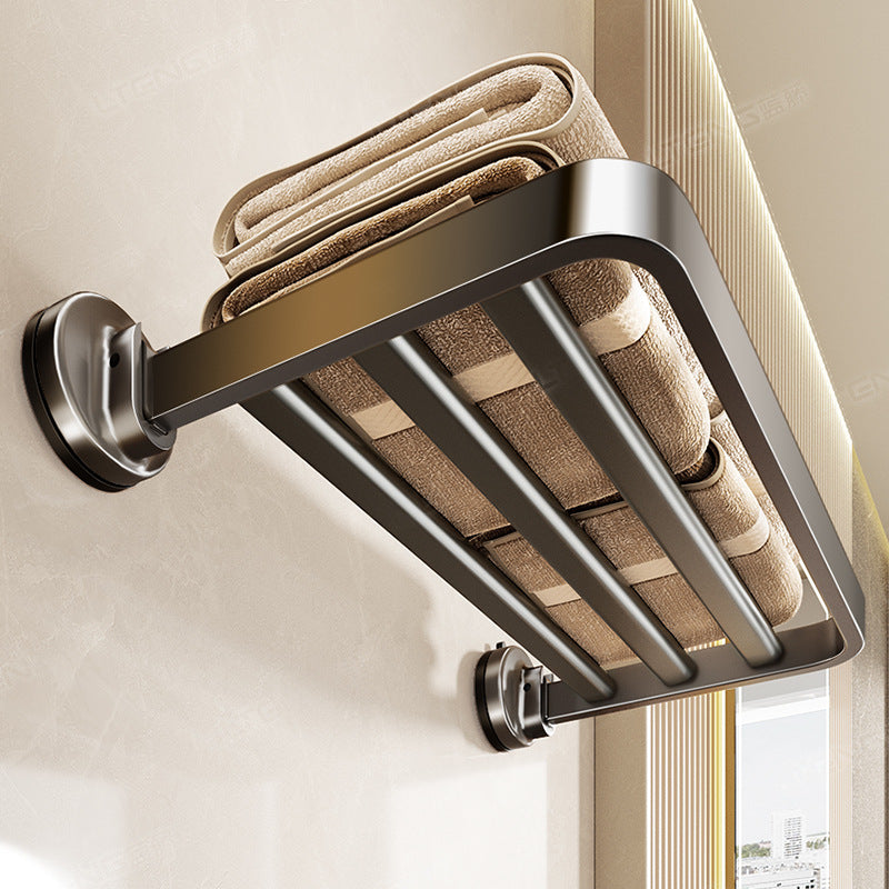 [Sample customization] Bathroom strong suction cup bath towel rack space aluminum rack non-punching towel storage rack