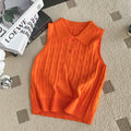 Korean chic summer french style sleeveless knit polo top - slim fit, versatile solid color tank top