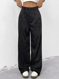 new european and american women's blue striped casual wide-leg trousers for commuting and leisure