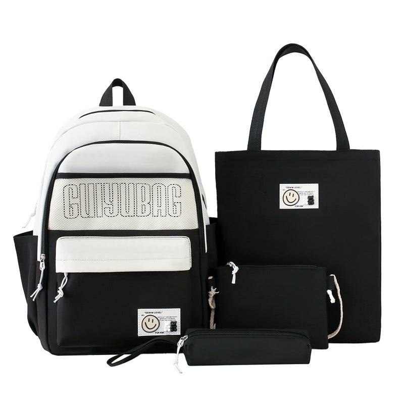 Cross-border customized schoolbag women's 2025 new fashion backpack, primary and secondary school student bag, large-capacity four-piece schoolbag