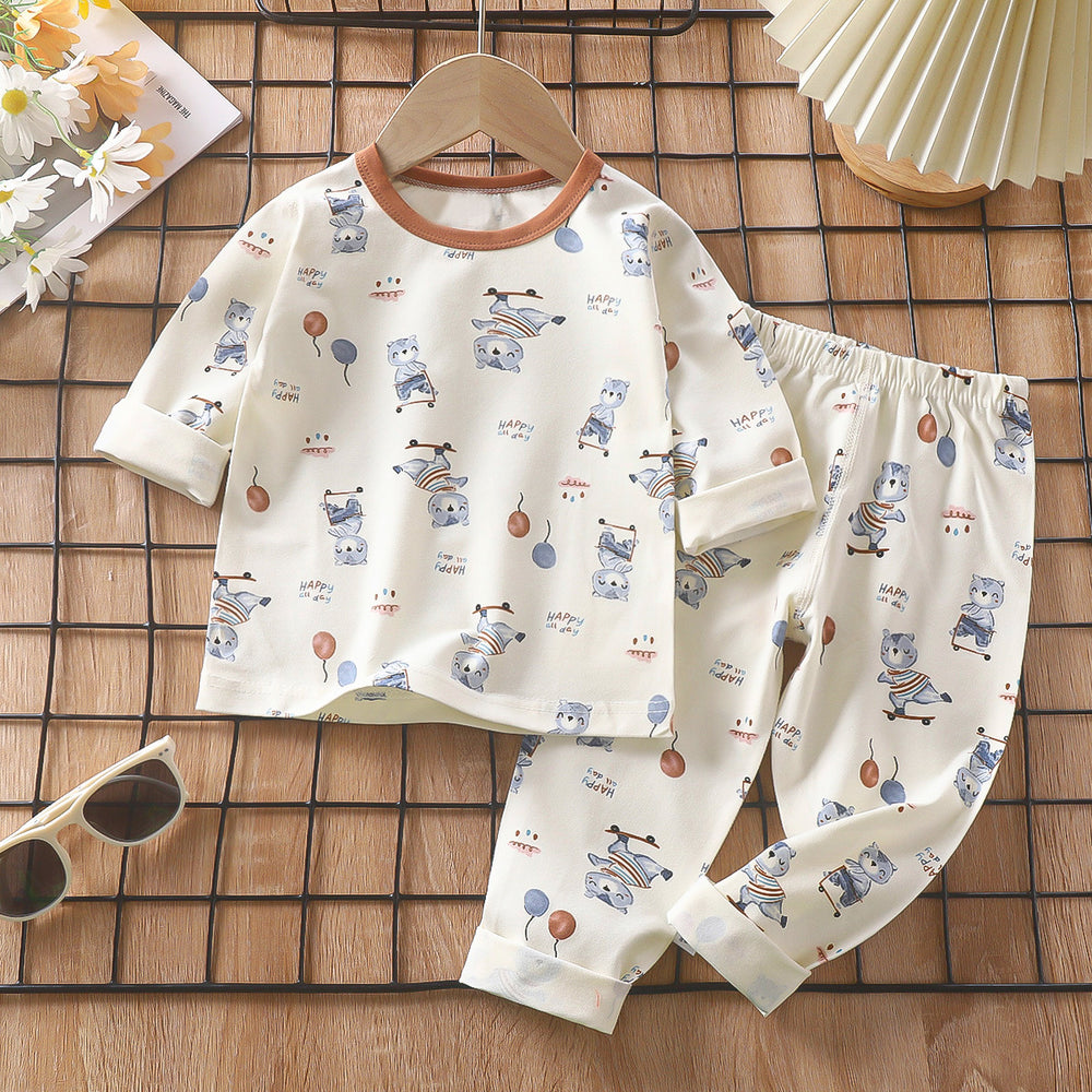 Kids' pajama set spring lycra cotton baby underwear boys' loungewear girls' thermal underwear children's clothing wholesale