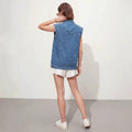 cross-border  fashion shorteasiest for matchcasualflap pocket pants sleeveless denim vest vest women's outwear